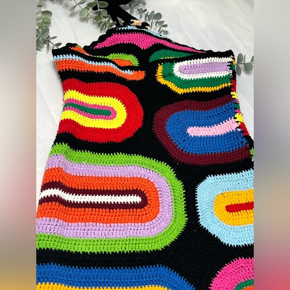 Akira Multicolored Crochet Sweeter Than Honey Halter Neck Mini Dress Cotton M - Picture 6 of 9